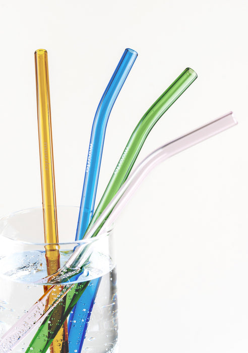 Glass Straws 4pcs Pink, Yellow, Green, Blue + Brush